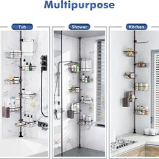 Corner Shower Caddy Tension Pole,Adjustable 30-120 Inch Bathroom Organizer Storage,Rustproof 6-Tier Shower Corner Shelves,Towel Rack, Toothbrush Holder, Soap Dish Organizers