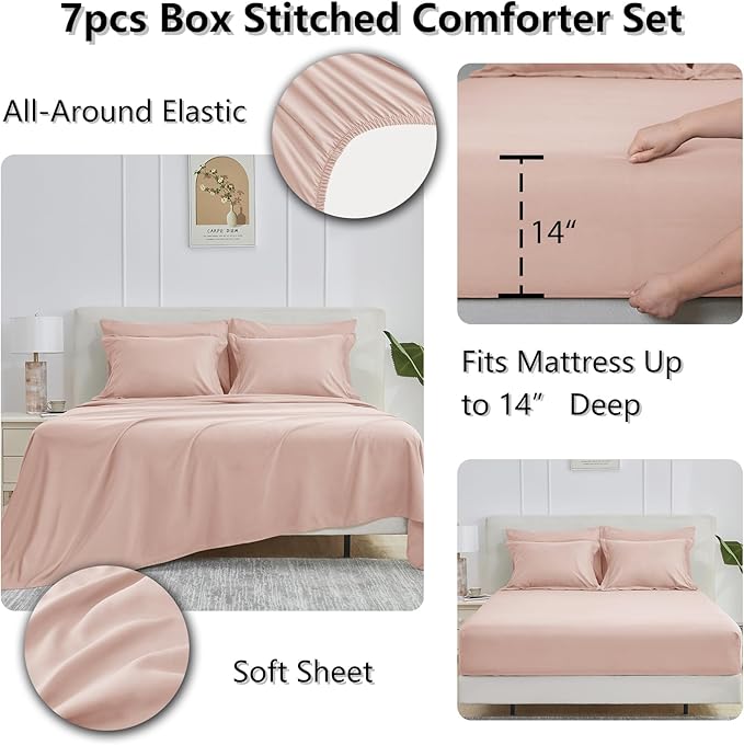CozyLux Full Size Comforter Sets Blush Pink - 7 Pieces Bed in a Bag Full, Oeko-Tex Certified Bed Set, All Season Soft Bedding Set with Down Alternative Comforter, Sheets, Pillowcases & Pillow Shams
