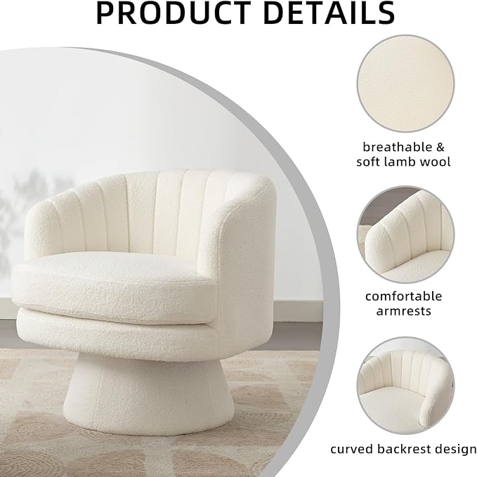 CANMOV Swivel Accent Chair with Armrest Set of 2, Modern 360 Degree Swivel Barrel Chair with Curve Back and Soft Cushion,Comfy Round Sherpa Teddy Armchair Single Sofa for Living Room,Beige