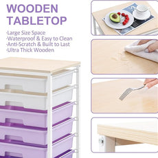 Rolling Cart with Drawers,Utility Cart With 8 Drawers and Wooden Tabletop for Living Room,Classroom,Bedroom,Bathroom,Dorm,Office,Purple
