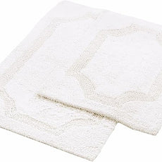 voyzz home Set of 2 Reversible Bath Rug 20x32 inch -17x24 inch | 100% Cotton Hand Tufted Soft & Absorbent Bath Mat|Washable Quick Dry Shaggy Shower Mat | Non-Slip Mordern Bathroom Decor | White…