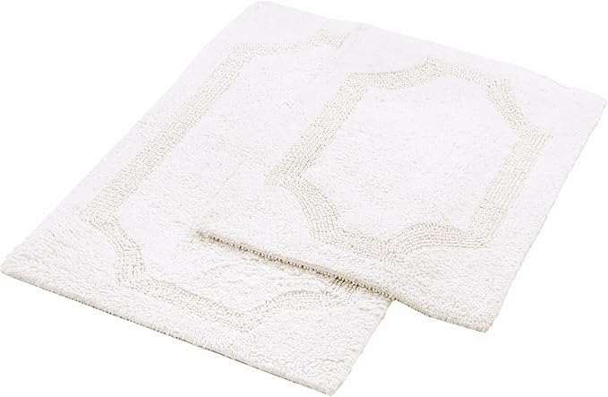 voyzz home Set of 2 Reversible Bath Rug 20x32 inch -17x24 inch | 100% Cotton Hand Tufted Soft & Absorbent Bath Mat|Washable Quick Dry Shaggy Shower Mat | Non-Slip Mordern Bathroom Decor | White…