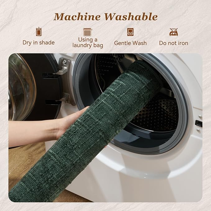 AMOAMI Bath Mat Non Slip Super Absorbent Quick Dry Bath Mats for Bathroom Floor Rubber Backing Washable Bathroom Rugs Modern Woven Jacquard Mat, Beside Tub Bath Rugs, 2' x 4', Green