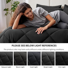 Love's Cabin Oversized Queen Comforter Set, 7 Pieces Queen Bed in a Bag, All Season Bedding Sets with 1 Comforter, 1 Flat Sheet, 1 Fitted Sheet, 2 Pillowcase and 2 Pillow Sham, Black