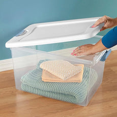 Sterilite 12 Pack Latching Box, Under Bed Storage Bins with Lids, Clear Plastic, 64 Quart - Heavy-Duty Organizing Containers for Closet, Bathroom, and Office