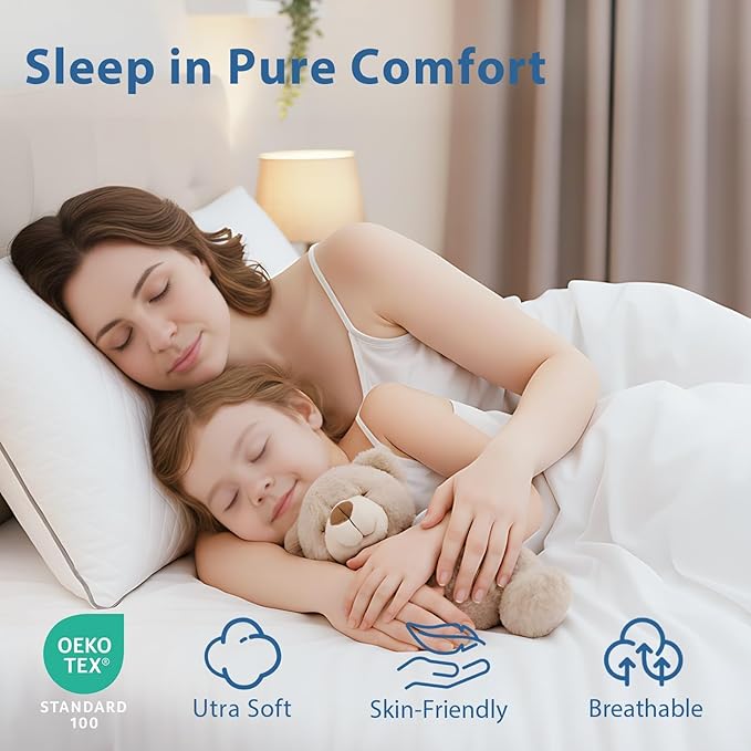 JOLLYVOGUE Pillows Standard Size Set of 4, Oeko-Tex Certified Bed Pillows for Side, Back, and Stomach Sleepers - Medium Support Down Alternative Filling, Machine-Washable