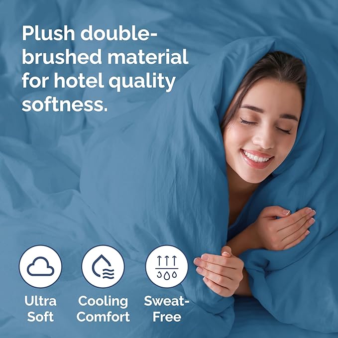 CGK Unlimited Duvet Cover Queen Size Set - Extra Soft Queen Size Duvet Cover 90 x 90 with 2 Pillow Shams - Hotel Quality w/Zipper Closures & Ties - Bedding and Bed Linens Set (Denim Blue)