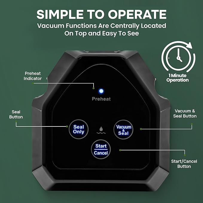 Vacuum Sealer for Food with 12 Bags, Preserves Foods 5x Longer, Space Saving Compact Upright Design Allows Machine to Seal Marinades, Soups, Meats for Sous Vide Cooking, Vegetables