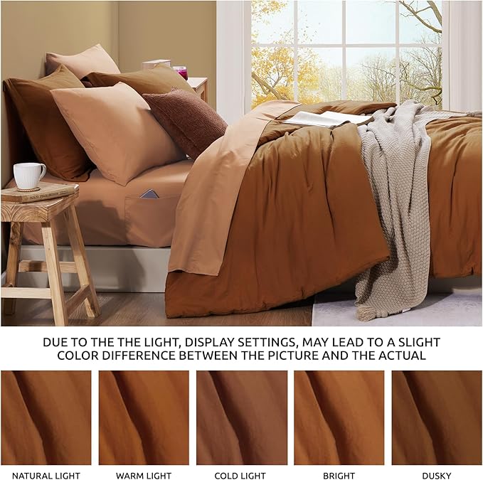 WRENSONGE Twin Comforter Set- 5 Pieces Terracotta Bed in a Bag, All Season Twin XL Bedding Sets with 1 Fitted Sheet, 1 Flat Sheet, 1 Pillow Sham and 1 Pillowcase