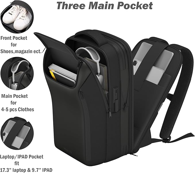 Expandable Travel Backpack, Business Laptop Backpack,TSA-Flight Approved Backpack with USB Charging Port fit 17.3 Inch Laptop for Men Women