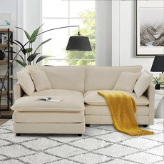 SoarFlash Chenille Sectional Sofa, Comfy L Shaped Modular Coush Sofa with Ottoman, Modern 2 Seat Couch Deep Seat Sofa Set for Living Room,Light Coffee