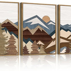 BINCUE Framed Mountain Wall Art Boho Landscape Wall Decor Mountain Artwork for Office Living Room Bedroom 12