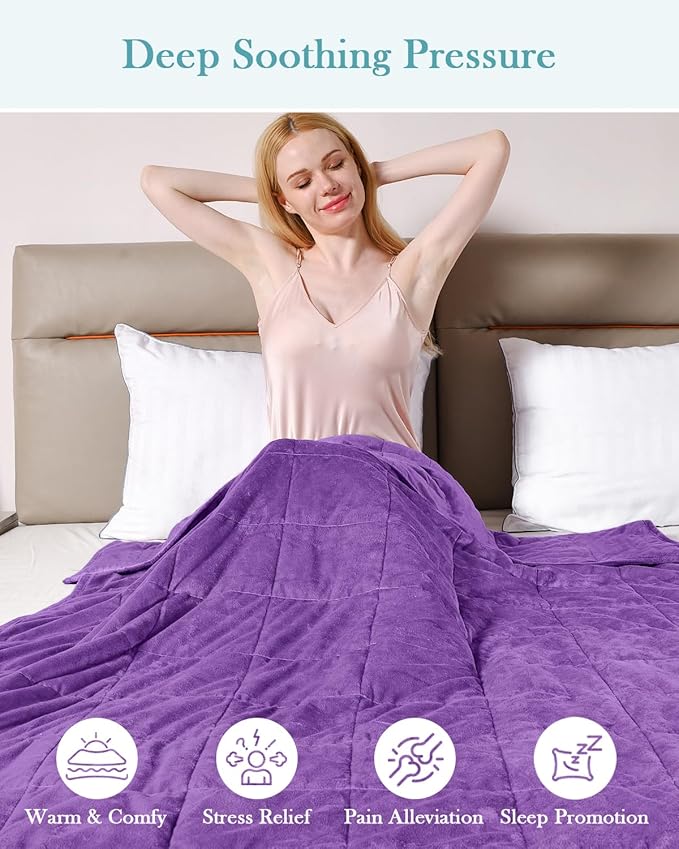 Topblan Weighted Blanket Queen Size 20lbs, Adult Weighted Blankets with Soft Warm Fabric for Sleeping and Calming, Adult Heavy Blanket for Sofa Bed, Purple, 60 x 80 inches