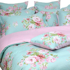 FADFAY Shabby Floral Duvet Cover Set Pink Grid Cotton Farmhouse Bedding with Hidden Zipper Closure 3 Pieces, 1duvet Cover & 2pillowcases,Twin XL Size