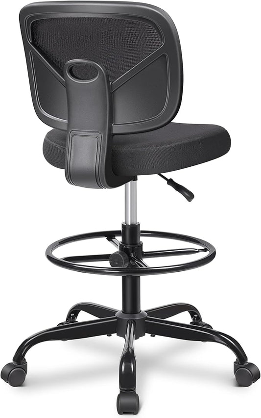 Primy Tall Drafting Desk Chair - Armless, Adjustable Height, Mesh Back, Rolling, Standing Desk Chair for Art Room, Office or Home (Black)