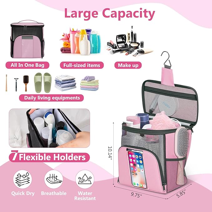 Mesh Shower Caddy Portable Beach Bag College Dorm Room Essentials Tote Bag for Bathroom,Gym,Travel,Camping Quick Dry Hanging Shower Organizer Bags for Women Men College Student