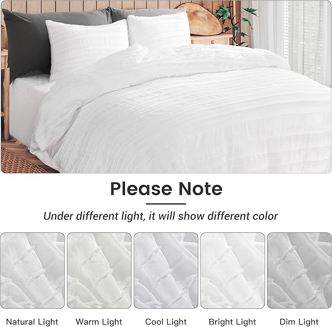 NEXHOME PRO California King Duvet Cover, White 3 Pieces Boho Tufted Duvet Cover Set, Soft and Lightweight Microfiber Comforter Cover Set for All Season (White Cal King, 104 x 98)-No Comforter