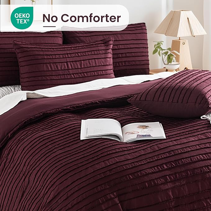 NEXHOME PRO Duvet Cover Queen Size, Blue 3 Pieces Boho Tufted Duvet Cover Set, Soft and Lightweight Microfiber Comforter Cover Set for All Season (Burgundy,90 x 90)-No Comforter