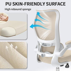 TRALT Ergonomic Office Chair - Desk Chair with Wave High Back Adjustable Lumbar Support Computer Chair - Gaming Chairs Mesh Backrest and PU Leather Seat for Home Reading Chairs to Adults(Beige)