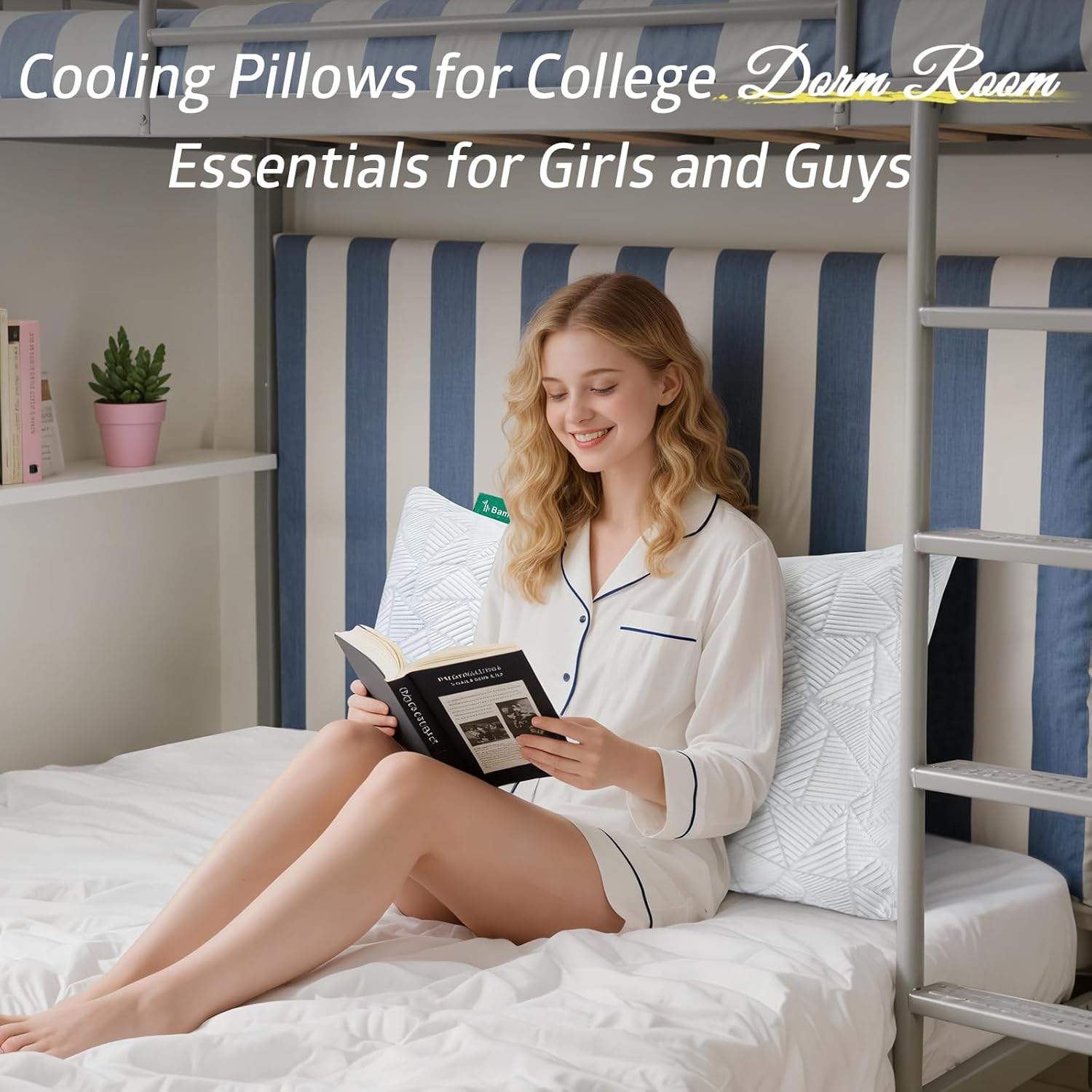 BETU Standard Pillow, Cooling Shredded Memory Foam Pillow for Hot Sleepers College Dorm Room Essentials, Adjustable Firm Gel Cool Pillow for Back Pain and Side Sleeping, Birthday Gifts for Boyfriend Dormly