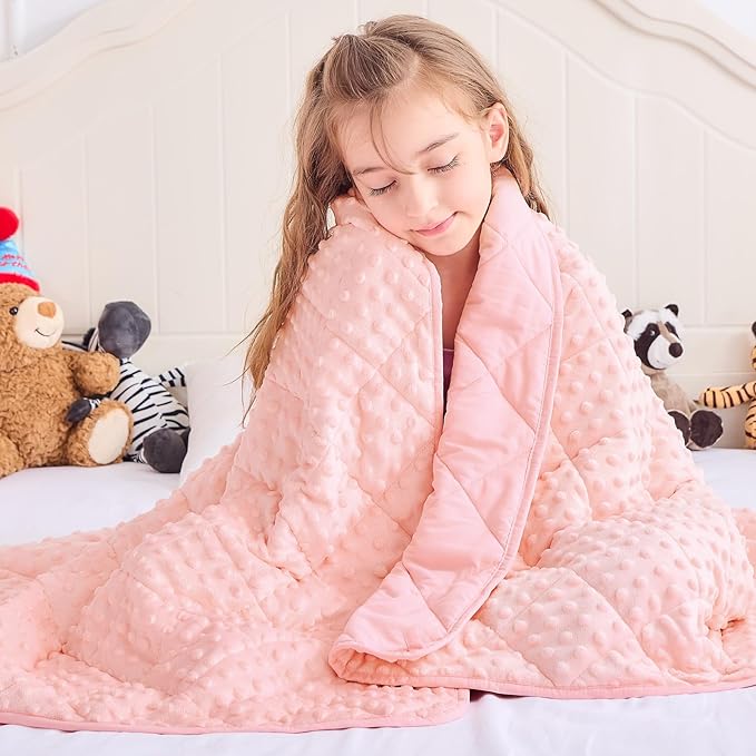 Pink Weighted Blanket Kids 10lbs, 40"x60", Twin Size Breathable Cooling Minky Heavy Throw Blanket for 80-120lb, Soft Winter Thick Big Blankets Weighted Comforter Gift for Sleeping