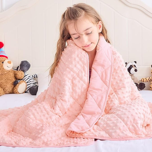 Pink Weighted Blanket Kids 10lbs, 40"x60", Twin Size Breathable Cooling Minky Heavy Throw Blanket for 80-120lb, Soft Winter Thick Big Blankets Weighted Comforter Gift for Sleeping