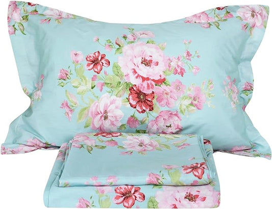 FADFAY Shabby Pink Floral Bed Sheet Set Cotton Deep Pocket Sheets 4-Piece King Size