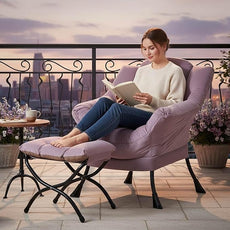 Tiita Lazy Chair with Ottoman, Modern Large Accent Lounge Armchair, Comfy Leisure Sofa Reading Chair with Footrest for Bedroom, Living Room, Dorm Rooms, Garden and Courtyard, Velvet Light Purple