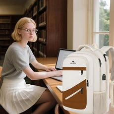 MATEIN 17.3 Inch Womens Laptop Backpack, Water Resistant Work Business Backpack with Multiple Pockets Fits 17 Inch Computer Notebook, Spacious Commute Bag TSA Approved and Comfortable, Beige Brown