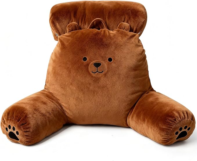 Reading Pillow Plus, Crystal Velvet Back Pillow Bed Sitting Up for Adult & Children, Back Rest Pillow Support for Reading & Rest Bed, Add Height and Removable Pillows Design, for Xmas Gift, Brown