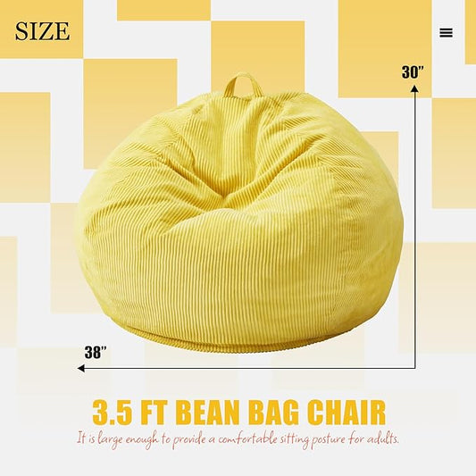 Hobestluk 3.5FT Bean Bag Chair Adult Bean Bag Chair Large Bean Bag Chair with Filler Included Teardrop Bean Bag with Removable Cover for Bedroom Living Room - (Large, Yellow)