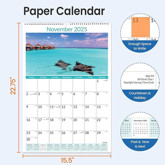 SUNEE 2026 Wall Calendar Large 22.75"x15.5", 21 Month from October 2025 to June 2027, Vertical Extra Large Monthly Calendar 2026-2027 for Wall, Beaches