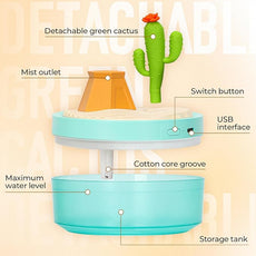 Cactus Mini Humidifier, Cute Desktop Humidifiers for Bedroom, 320ml Portable Small Cool Mist Humidification, USB Powered, Auto Shut-Off, Perfect for Home, Office & Indoor Plants