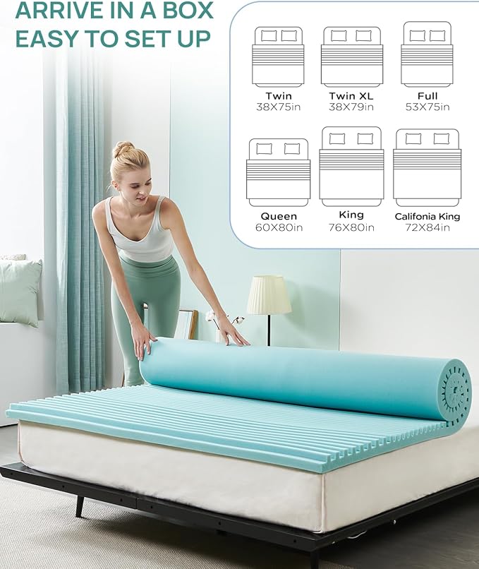 2 Inch Cooling Gel Memory Foam Mattress Topper Queen Size, 5-Zone Back Pain Relief Bed Topper, Orthopedic Pressure Relief Mattress Pad, Wave and Cube Ventilated Design, CertiPUR-US Certified