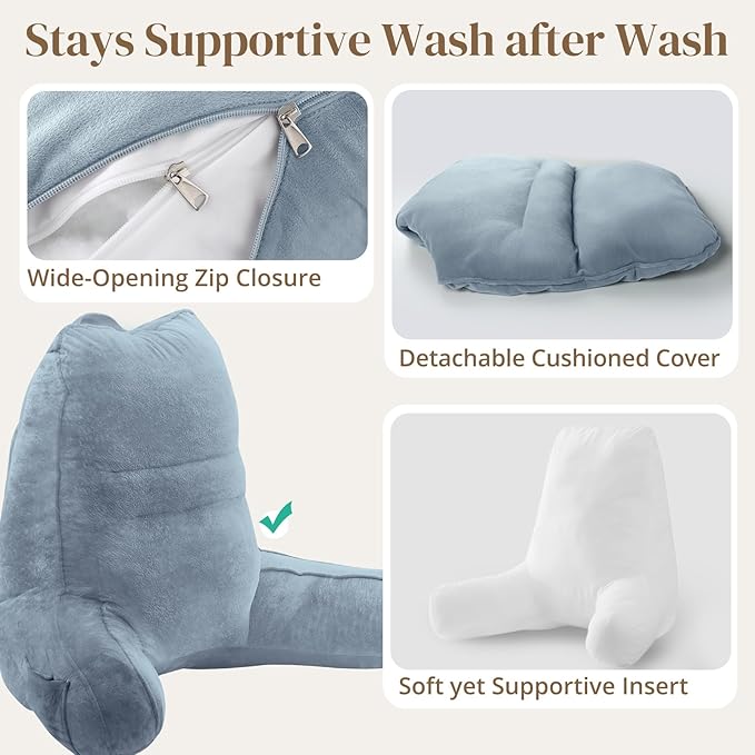 Sasttie Reading Pillow, Pillows for Reading or Relaxing – Ergonomic Support for Head, Neck, Back, and Lumbar, 23-Inch, Greyish Blue