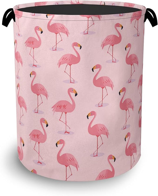 Pink Flamingo Laundry Hamper,Tropical Dirty Clothes Laundry Basket with Handles Waterproof Oxford Cloth Storage Basket for College Dorms Bathroom Bedroom 16" x 20.8"