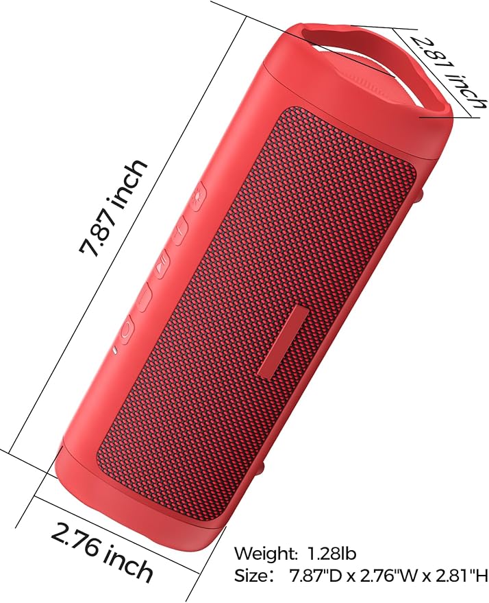 Bluetooth Speaker with HD Sound, Portable Wireless, IPX5 Waterproof, Up to 20H Playtime, TWS Pairing, BT5.3, for Home/Party/Outdoor/Beach, Electronic Gadgets, Birthday Gift (Red)