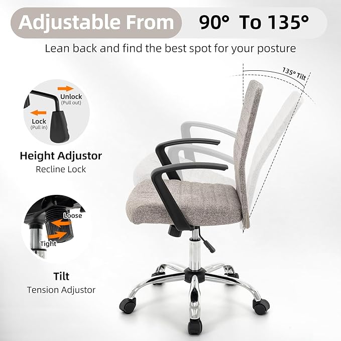 422 High Back Ribbed Office Chair Ergonomically Designed with Armrest Executive Swivel Computer Chairs with Wheels for Conference Study Leisure(Light Grey)
