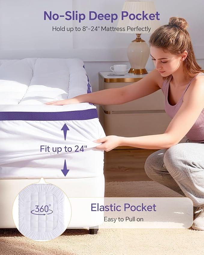 Dual Layer 4 Inch Memory Foam Mattress Topper Twin - 2 Inch Gel Memory Foam and 2 Inch Pillow Top Mattress Pad, 7-Zone Egg Crate Full Size Mattress Topper