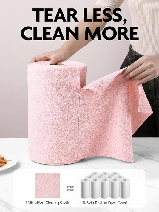 Fantasticlean Microfiber Cleaning Cloth Roll -150 Pack, Tear Away Microfiber Towels, 12" x 12", Reusable, Washable, Ultra Absorbent Dishcloth for All-Around Cleaning Supplies (2 Rolls of Pink)