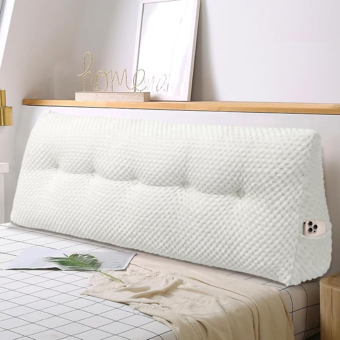 Large Triangular Headboard Wedge Pillow Soft and Supportive Headboard Backrest Positioning Support Bolster Cushion, Bed Wedge Pillow with Removable Cover(White,Dorm,24x8x20inch)