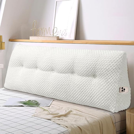 Large Triangular Headboard Wedge Pillow Soft and Supportive Headboard Backrest Positioning Support Bolster Cushion, Bed Wedge Pillow with Removable Cover(White,Dorm,24x8x20inch)
