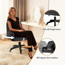 Cute Home Office Chair Velvet Upholstered Desk Chairs with Mid Back Swivel Adjustable Makeup Vanity Computer Chair with Wheels