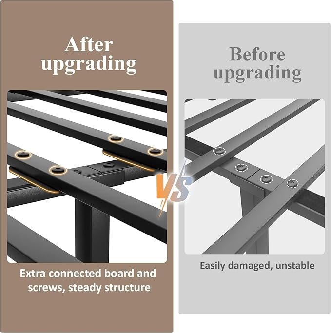 Full Size Bed Frame with Storage Headboard, Industrial Platform Bed with Charging Station and LED Lights, Heavy Duty Metal Slats, No Box Spring Need, Noise Free, Rustic Brown