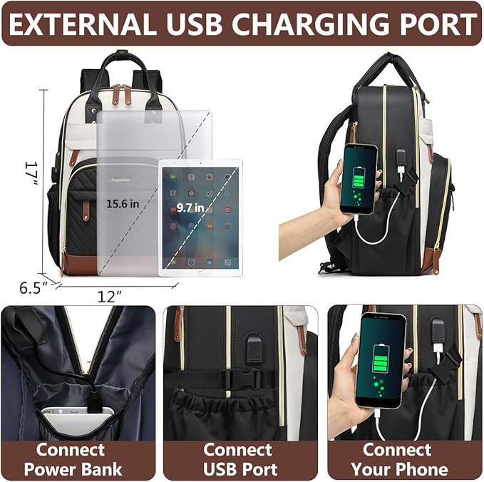 Laptop Backpack for Women Travel Backpacks - 15.6 Inch Laptop Computer Bag with Pouch Pocket Large Capacity Cup Purse Work Business Back pack College Teacher Bags Beige Black Brown