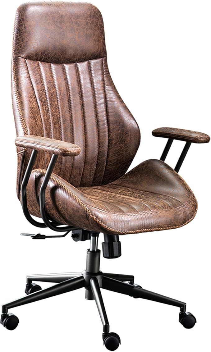 ovios Ergonomic Office Chair, High Back Faux Leather Executive Chairs with Armrests, Comfy High-Century Modern Swivel Rolling Computer Armchair (Dark Brown, Suede Leather)