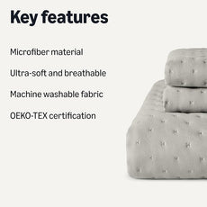 Amazon Basics Brushed Microfiber Quilt Set, Extra Soft with Natural Texture, 3-Piece,King, Grey