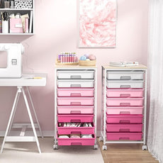 Rolling Cart with Drawers,Storage Cart with 8 Drawers and Wooden Tabletop,Utility Cart for Living Room,Classroom, Bedroom,Bathroom,Dorm,Office,Rose Pink