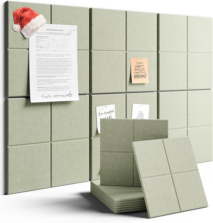 Large Felt Bulletin Board 36"x24", 6-Pack 4-Compartment Wall Organizer, Cork Board Alternative with 60 Removable Adhesive Tabs, Modular Felt Panels for Home Office, Classroom and Study-Sage