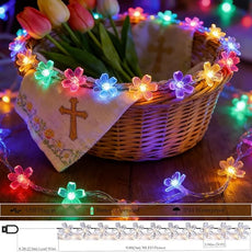 Battery Operated and USB Plug in Fairy Flower String Lights, 9.8 ft 30 LED Cherry Blossom 8 Modes Timer Indoor Bedroom Party Wedding Garden Christmas Easter Tree Hanging Decorations (Multi Color)